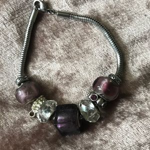 Silver and purple charm bracelet